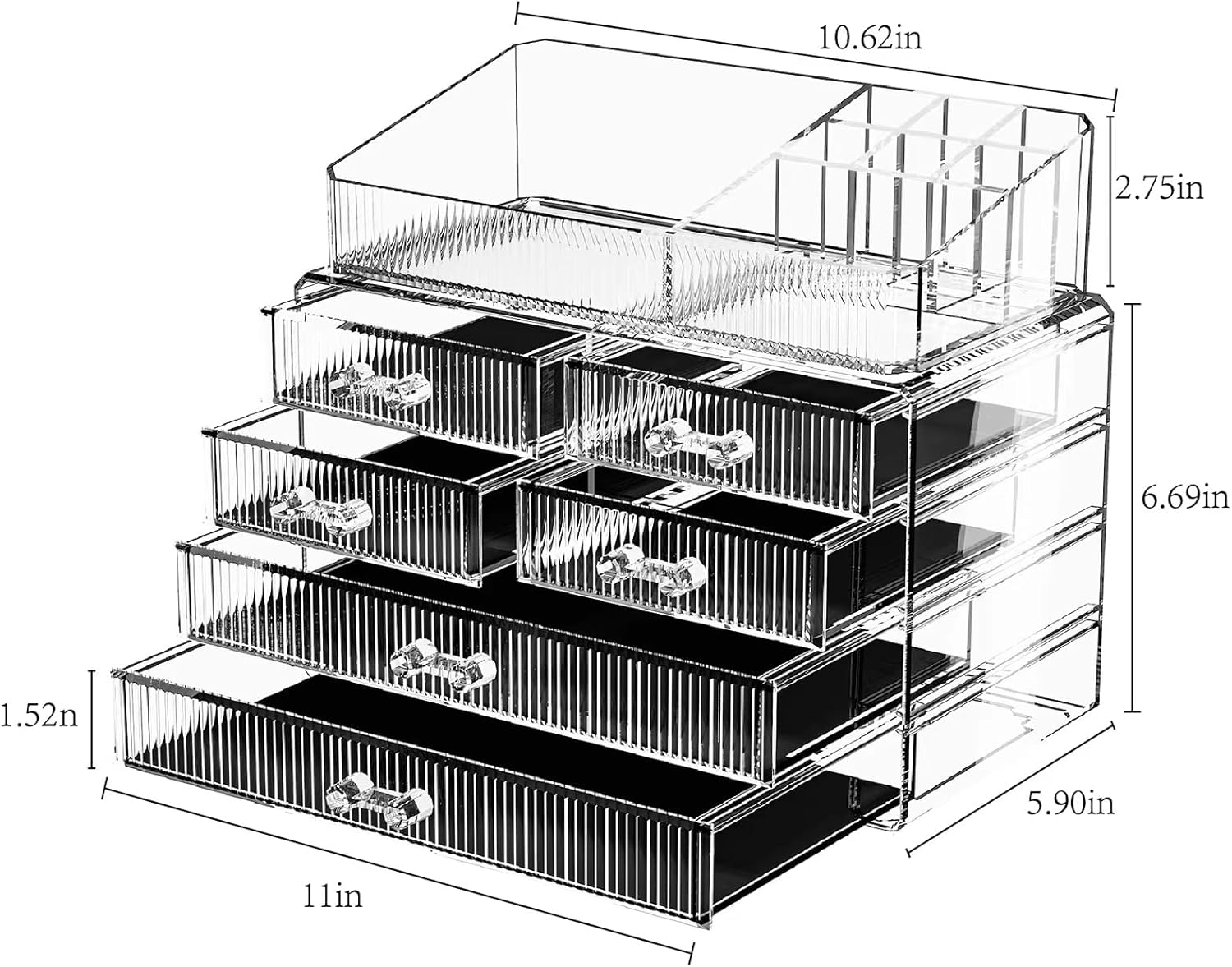 ZHIAI Stackable Storage Drawers, Acrylic Bathroom Counter Organizer Clear Makeup Organizers for Vanity, Kitchen Cabinets, Bathroom, Undersink, Home Organization and Storage (1 Top 6 Drawers)-FemmiqueWomen