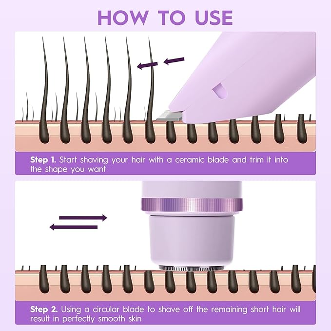 2025 Upgraded Dermave Bikini Shaver - 2 in 1 Bikini Trimmer for Women with LCD Display, Dual Head Cordless Electric Shaver, IPX7 Waterproof Wet/Dry Body Hair Trimmer for Face,Purple-FemmiqueWomen