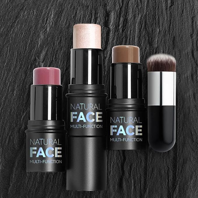 3 Pcs Cream Blush Contour Highlighter Stick for Cheeks Eyes Lips Lightweight Dewy Finish Blush Stick Waterproof Long Lasting Contour Stick Trio Wand Face Makeup Set for Girls and Women (2+5+6)-FemmiqueWomen