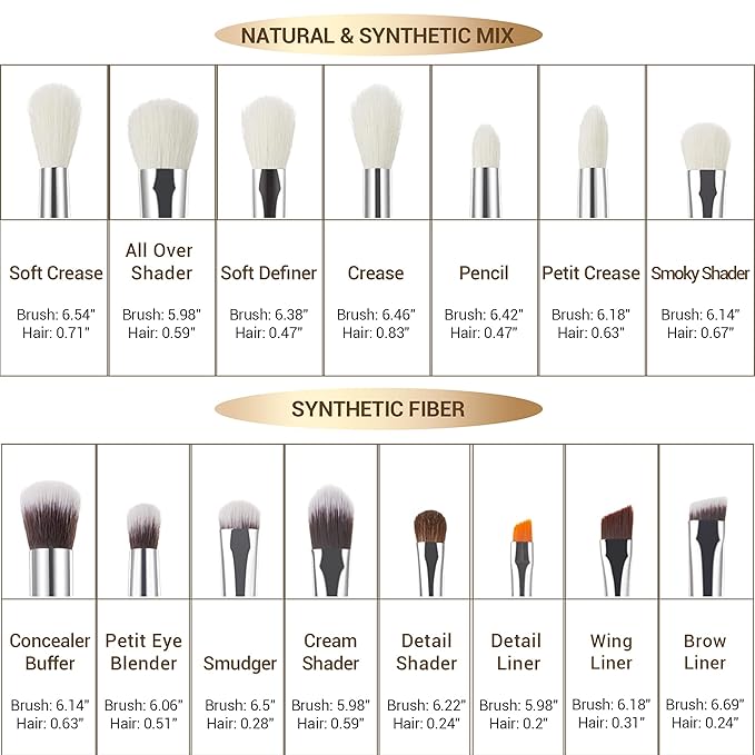Jessup Small Eye Makeup Brush Set Professional 15pcs White/Silver Premium Natural-synthetic Eye Shadow Blending Concealer Eye & Brow Liner Brushes, T237-FemmiqueWomen