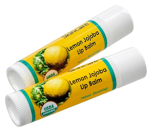 2-Pack Organic Lemon Lip Balm - USDA Certified Organic, 70% Organic Jojoba Oil, Organic Beeswax, Soothes and Softens Dry, Cracked, and Sensitive Lips, Natural Lemon Scent No Taste. 0.15 oz/4.6 gm-FemmiqueWomen