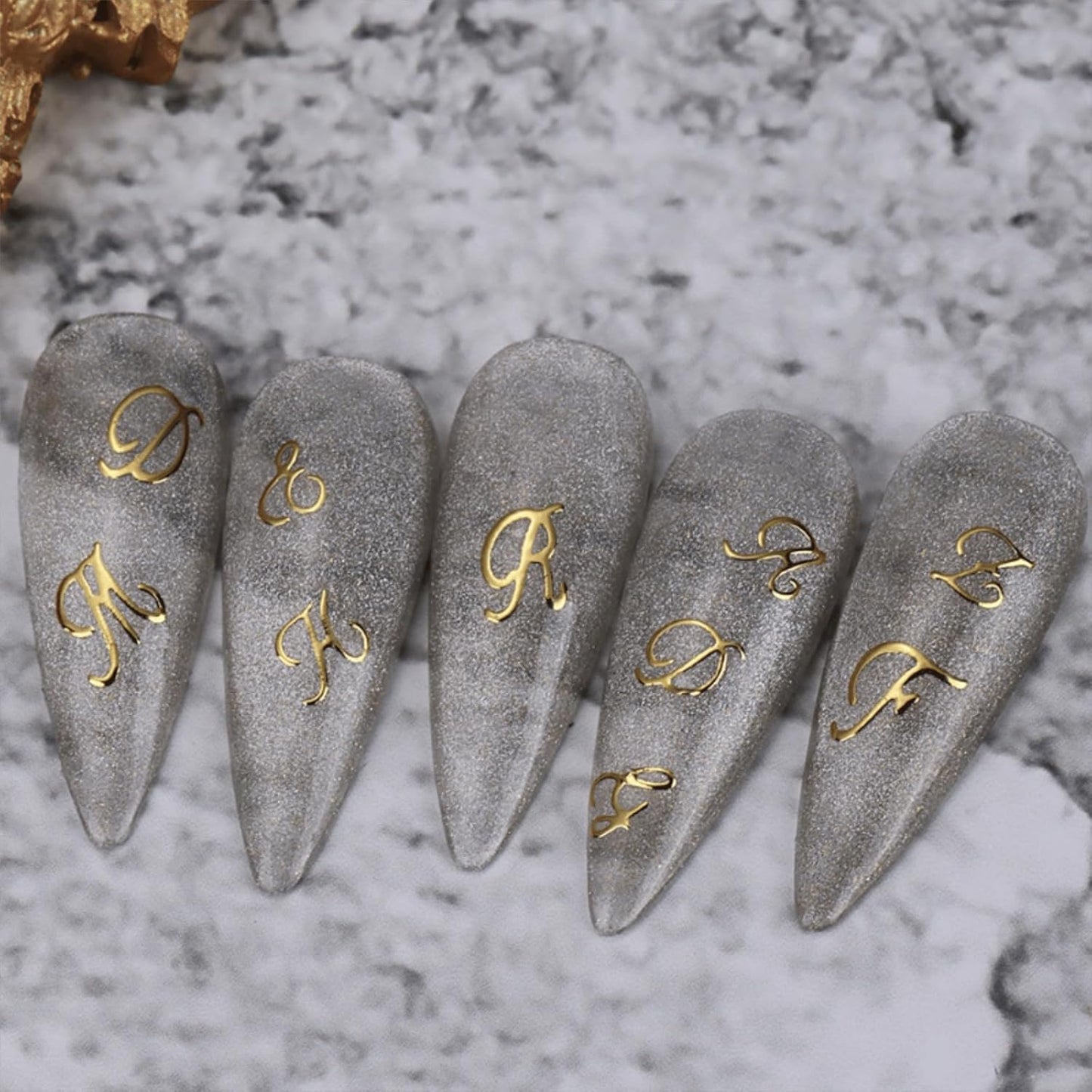 12 Sheets Letter Nail Art Stickers Decals 3D Self Adhesive Letter Nail Stickers for Nail Art Black White Silver Gold Retro English Nail Decals Letters Nail Design Nail Art Supplies-FemmiqueWomen