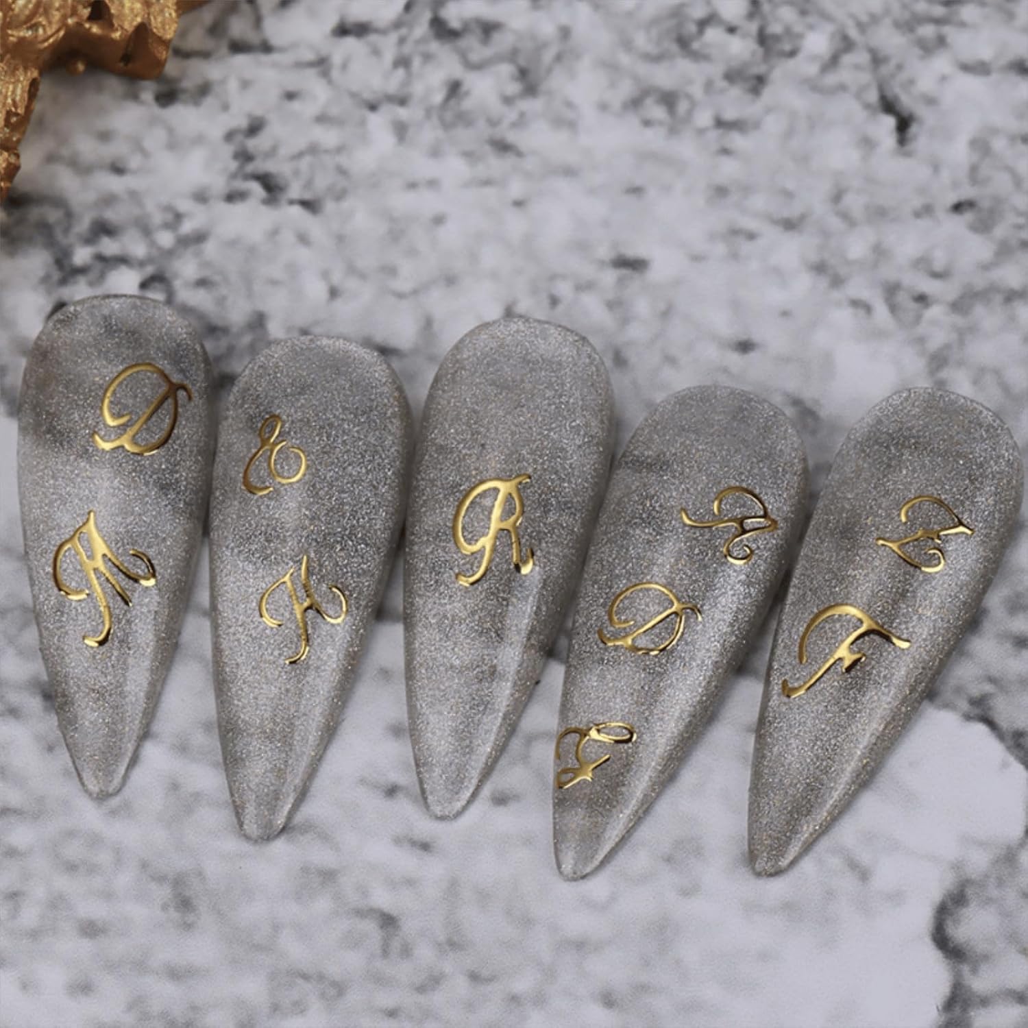 12 Sheets Letter Nail Art Stickers Decals 3D Self Adhesive Letter Nail Stickers for Nail Art Black White Silver Gold Retro English Nail Decals Letters Nail Design Nail Art Supplies-FemmiqueWomen