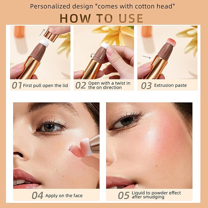 3 Pcs Beauty Wand For Liquid Contour Highlighter and Blush Rouge with Cushion Applicator Attached Easy to Blend, Lightweight Blendable Super Silky Cream Face Illuminator Makeup Stick-FemmiqueWomen