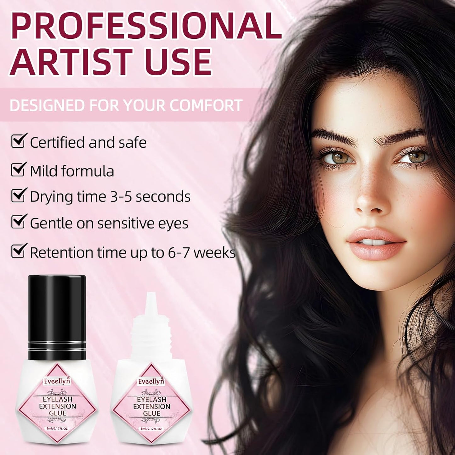 Eyelash Extension Glue, 5ml Lash Extension Glue, 2-3s Drying Time, Retention up to 7-8 Weeks, Power Extreme Waterproof for Professional Use Only-FemmiqueWomen