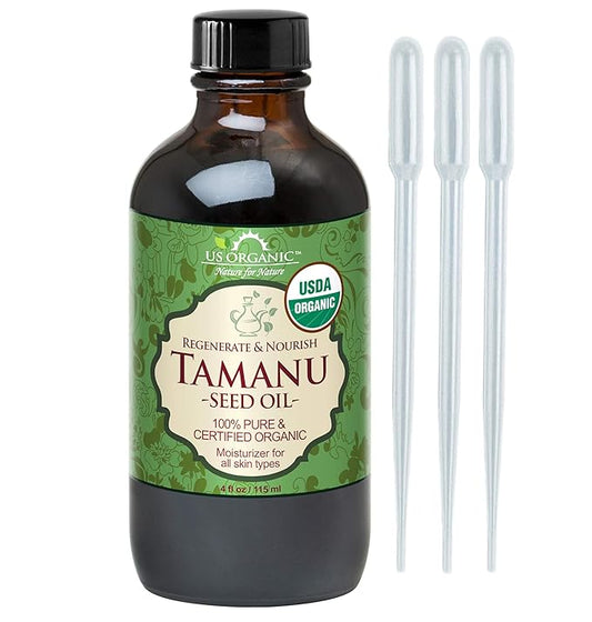US Organic Tamanu Oil, USDA Certified Organic, 100% Pure Virgin Cold Pressed Unrefined, Dark Green Color, Sourced from Southeast Asia_Improved Cap_4oz (115 ml)-FemmiqueWomen