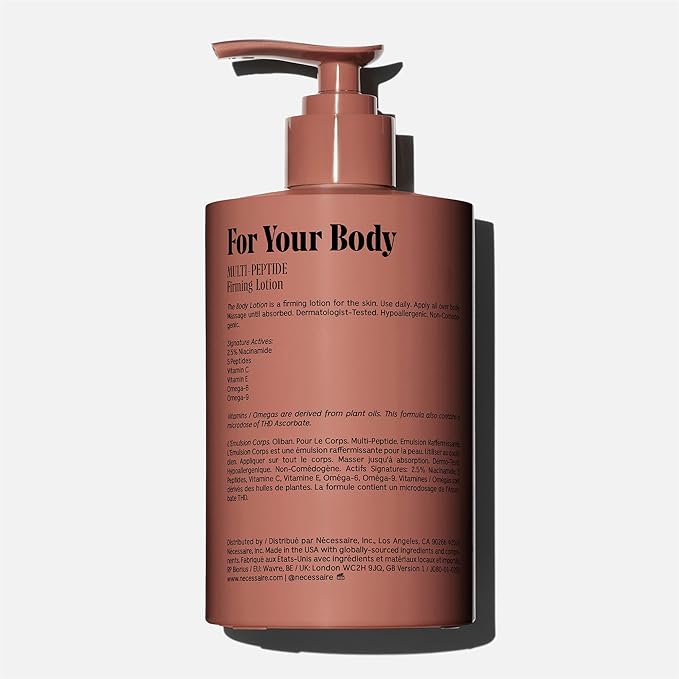 Nécessaire The Body Lotion with Pump. Olibanum. Multi-Peptide Firming to Moisturize + Strengthen. 2.5% Niacinamide, Vitamin C/E + Omega 6/9. Notes of Vanilla, Fig Leaf, & Cassis Buds. 450ml/15.2 fl oz-FemmiqueWomen