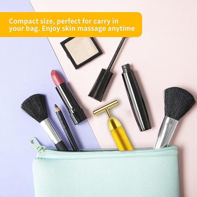 2 Pack T Shape Face Massager Beauty Bar Golden & Pink Facial Massager, Portable Electric Vibration Face Neck Body Massager for Firming Lifting Anti Aging Skin Tightening Wrinkle Reducing-FemmiqueWomen