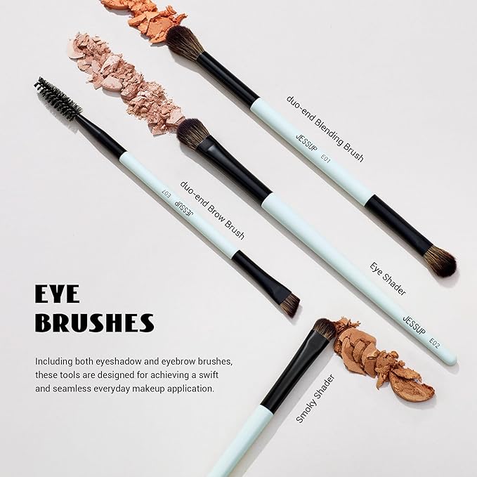 Jessup Makeup Brush Set 6pcs Double Sided Makeup Brushes Foundation Contour Blush Highlight Blending Eyebrow Brush Eyeshadow Brush, Vegan Fiber Make up Brush Bright Cyan T501-FemmiqueWomen
