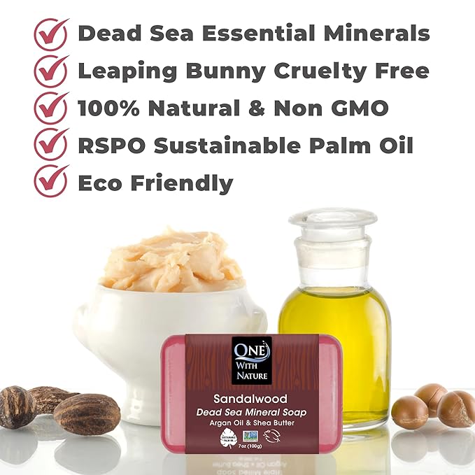 One With Nature Dead Sea Salt Sandalwood Soap 4oz 3-Pack – Purifying and Exfoliating Soap Bar with Dead Sea Minerals and Sandalwood for Face & Body, for Men & Women-FemmiqueWomen