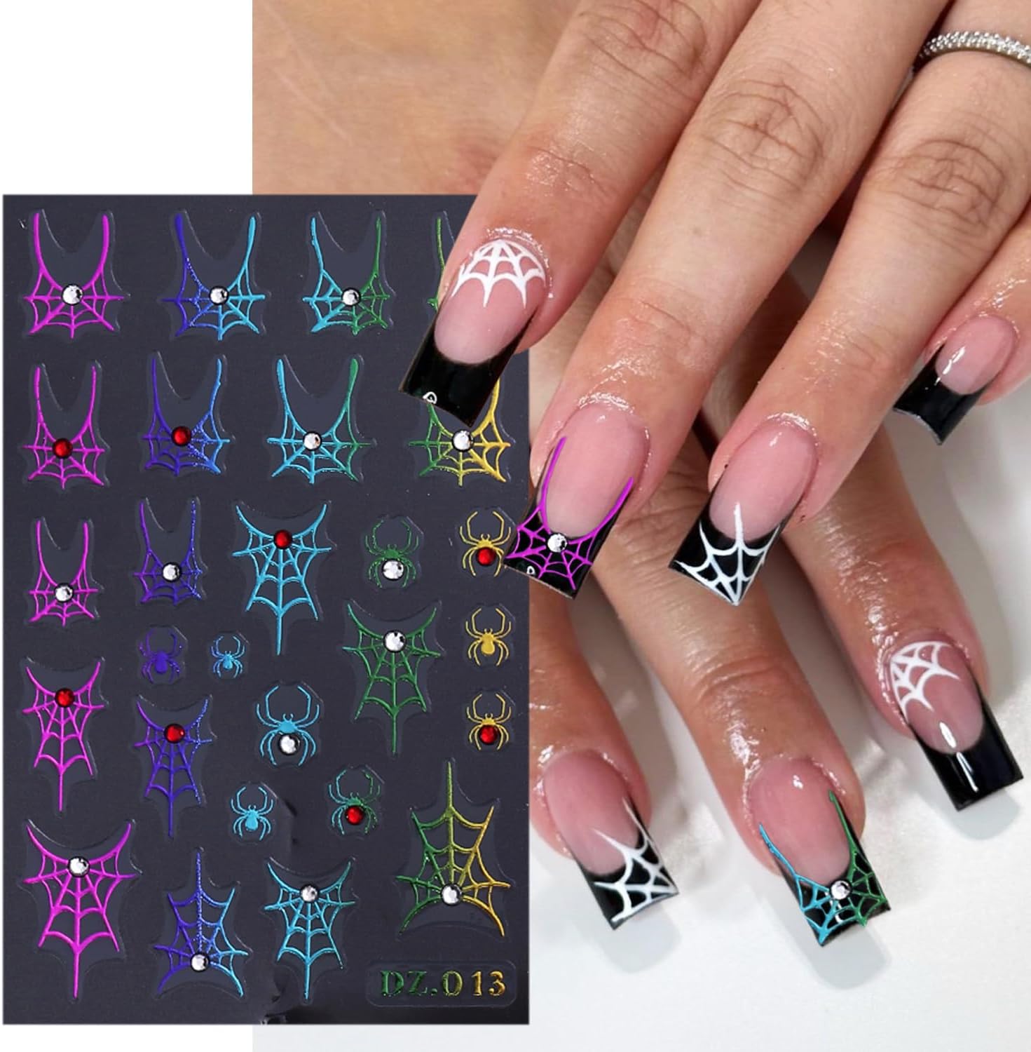3 Sheets Spider Web Nail Stickers for Nail Art Gold Silver Halloween Nail Art Stickers Holographic Laser Spider Nail Decals With Diamond Designs 5D Self-Adhesive Scary Halloween Nail Sticker for Women-FemmiqueWomen
