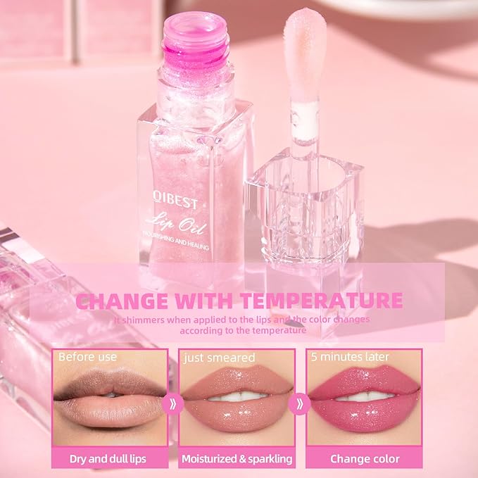 2Pcs Magic Color Changing Moisturizing Lip Glow Oil Plumping Glimmer Glow Lipstick, Hydrating Lip Gloss Lip Balm Transparent Lip Care, Long Lasting Moisturizing Non-sticky Fresh Texture Lip Oil-FemmiqueWomen