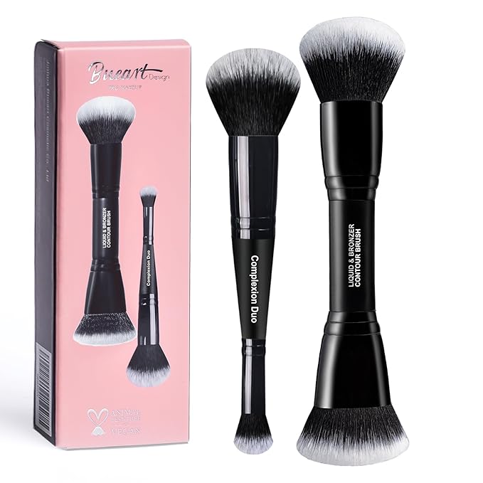Bueart Design Complexion Duo Brush and Liquid & Bronzer Contour Makeup brushes set with ultra-soft dense hair Double-ended for Foundation Liquid Cream Concealer,Vegan and Cruelty-Free,M18-FemmiqueWomen