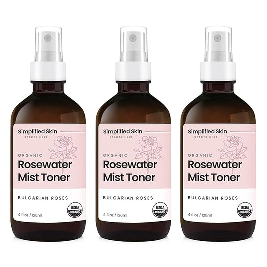 Simplified Skin Rose Water Spray for Face – Natural Organic Facial Toner – Hydrating Face & Hair Mist & Makeup Remover – Alcohol-Free 4 Fl Oz 3-Pack-FemmiqueWomen