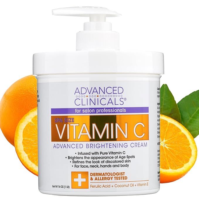 Advanced Clinicals Vitamin C Cream Face & Body Lotion Moisturizer | Anti Aging Skin Care Firming & Brightening Cream For Body, Face, Uneven Skin Tone, Wrinkles, & Sun Damaged Dry Skin, 16 Oz-FemmiqueWomen