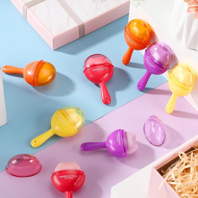 24 Pcs Lollipop Lip Balm Bulk Lip Balm Cherry Grape Orange Honey Taste Lip Balm Lip Care Gift for Women Soothing Moisturizing Lip Balms for Dry Chapped Lips Office Business Favors-FemmiqueWomen