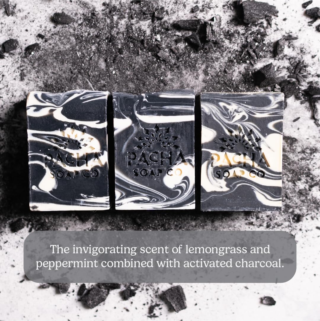 Pacha Soap Co. Bar Soap - Premium, Handcrafted, Hydrating, Natural Face Wash, Hand Cleanser, Body Wash, Soothing Essential Oils (Clarifying Charcoal, 5-Pack, 4 oz ea)-FemmiqueWomen