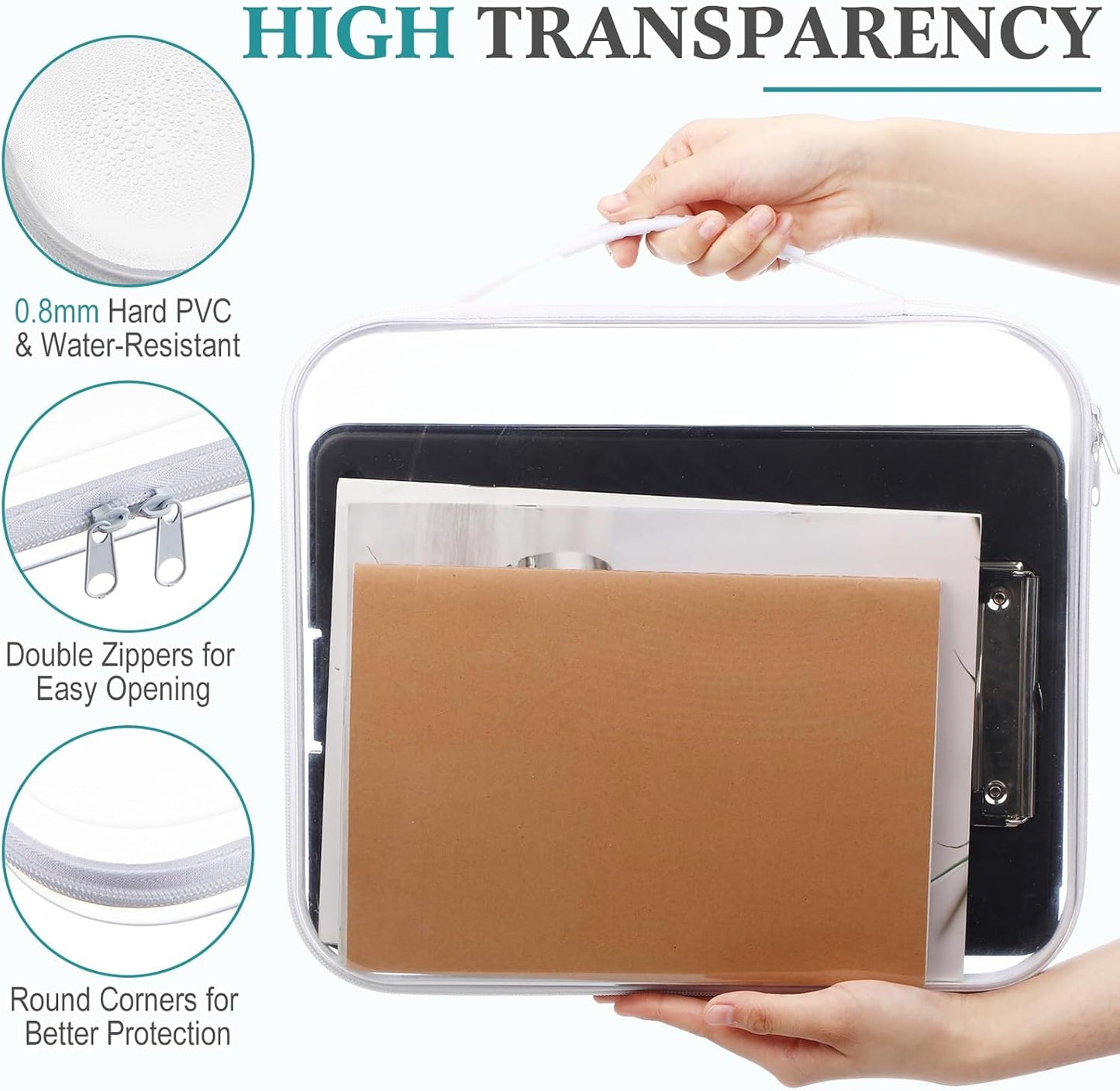 Sanwuta 4 Pcs Clear Hard Zipper Case with Handle Office Storage Cases Hard Plastic Pouches Transparent Bins for Toys, Snacks, Cosmetics, Building Blocks, Puzzles(13.8 x 11.8 x 2 Inches,White)-FemmiqueWomen