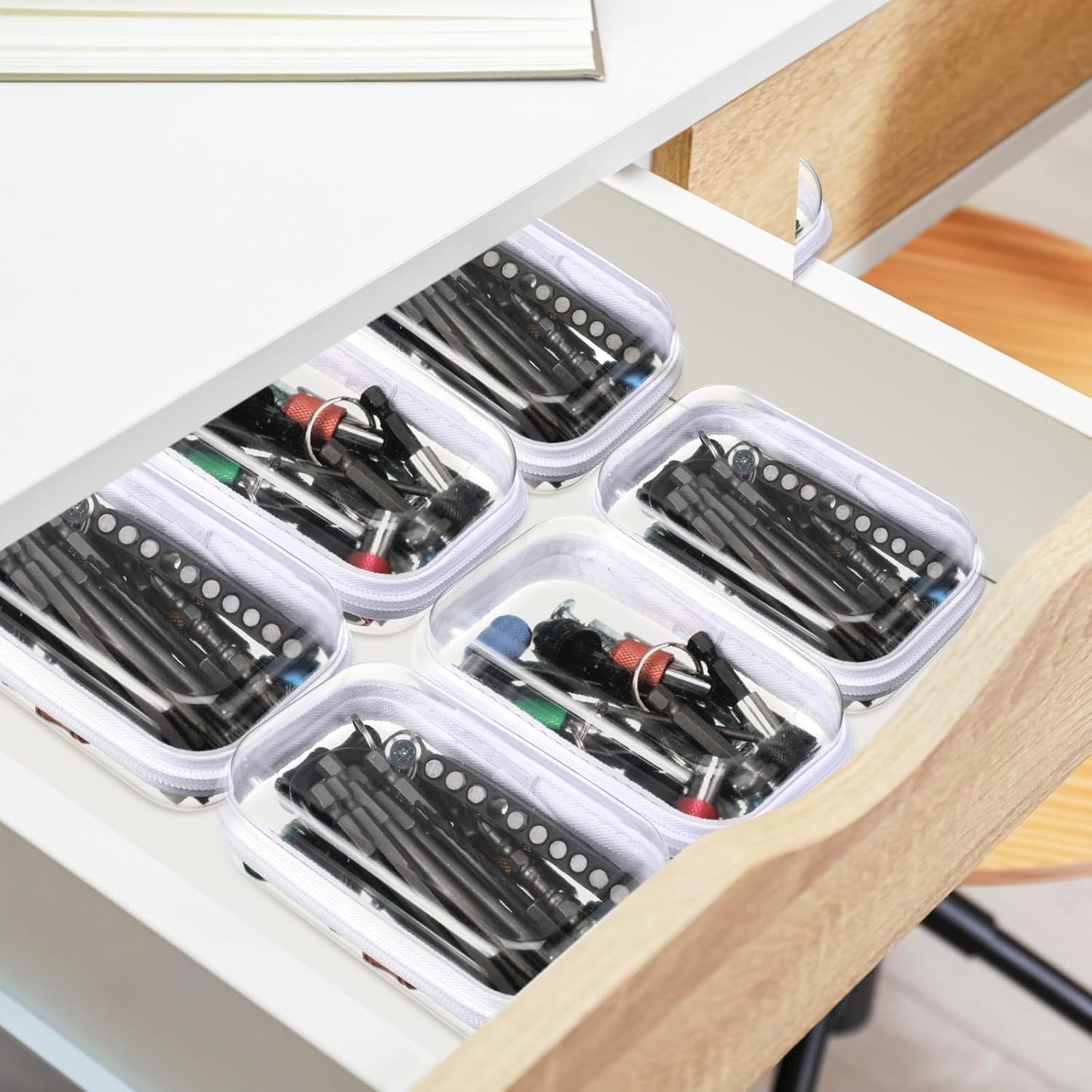 Sanwuta 6 Pcs Clear Hard Zipper Case Pencil Pouches Hard Plastic Zipper Pouches Makeup Bag Transparent Cases for Snacks Plastic Storage Organizer Box for Travel(White,5 x 3 x 2 Inch)-FemmiqueWomen