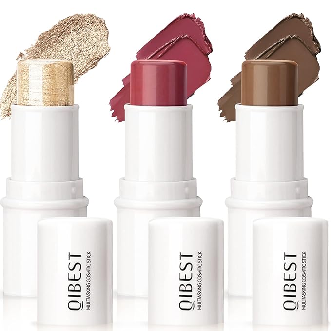 3 Colors Highlilghter Contour Blush Sticks Creamy Sticks for Cheeks, Eyes Cosmetics Stick Set, 3 in 1 Long Lasting Waterproof Moisturizer Makeup Sticks for All Skin-FemmiqueWomen