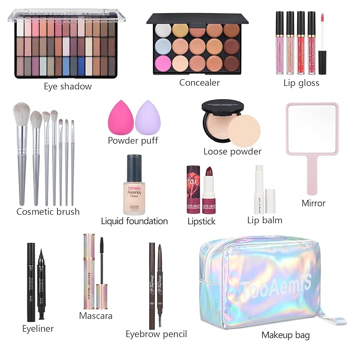 30 Pieces Makeup Kit for Women Full Kit, TooAemiS Professional Makeup Kit for Teens or Adult, All in One Makeup Sets Include Eyeshadow Palette Lipstick Concealer Foundation Mascara Loose Powder Etc-FemmiqueWomen