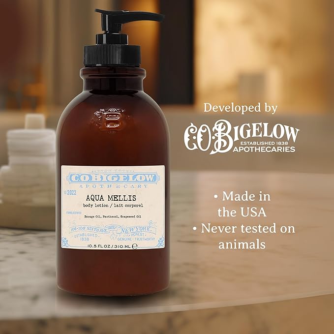 C.O. Bigelow Aqua Mellis Body Lotion, Iconic Collection Moisturizing Body Lotion with Shea Butter, Borage Oil & Grapeseed Oil, 10.5 Fl Oz-FemmiqueWomen