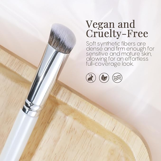 GLO&RAY Concealer Brush Under Eye - Makeup Brush Angled Flat Teardrop, Nose Contour for Powder Pro Concealing Blending for Liquid & Cream Cosmetic, Foundation Brushes Small With Dust Cover (White)-FemmiqueWomen