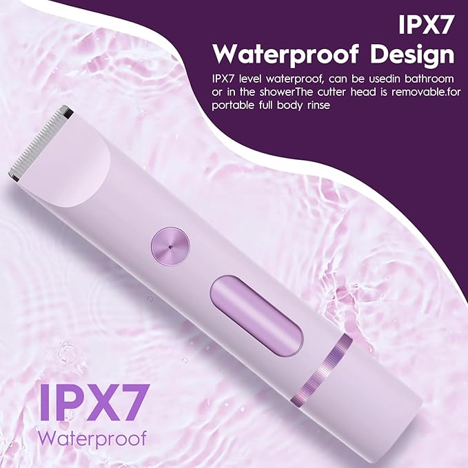 2025 Upgraded Dermave Bikini Shaver - 2 in 1 Bikini Trimmer for Women with LCD Display, Dual Head Cordless Electric Shaver, IPX7 Waterproof Wet/Dry Body Hair Trimmer for Face,Purple-FemmiqueWomen