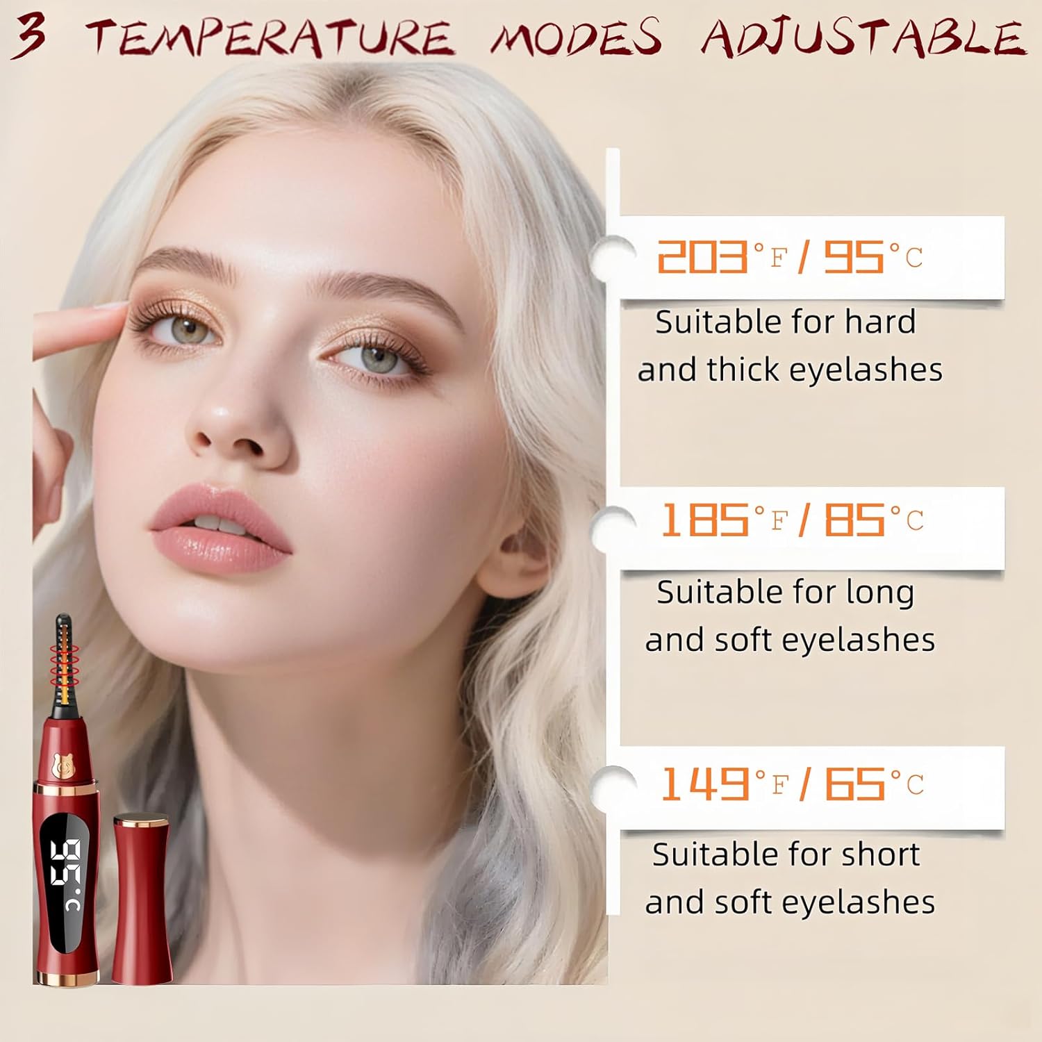 2025 Upgraded Heated Eyelash Curler – Fast 5s Heat-Up, USB Rechargeable Electric Eyelash Curler, 3 Temperature Modes, LED Display, Anti-Burn, 24H Long-Lasting Curl, Perfect Gift for Women (Red)-FemmiqueWomen