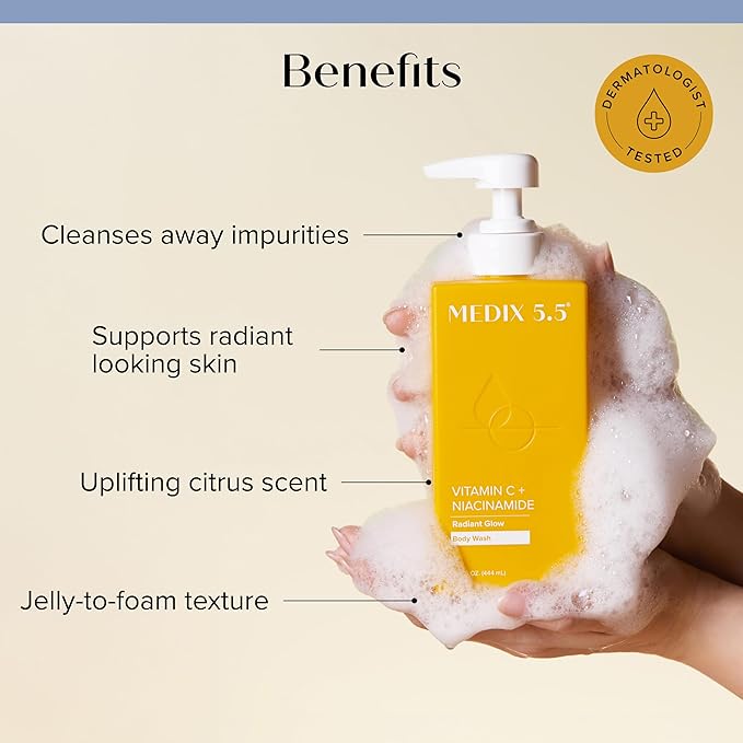 Medix 5.5 Radiant Glow Vitamin C Body Wash W/Niacinamide | Citrus Scented Gentle Body & Face Cleanser For Women, Men, Dry Skin, & Smoother-Looking Skin | Removes Dirt, Oil, & Impurities, 2-Pack-FemmiqueWomen