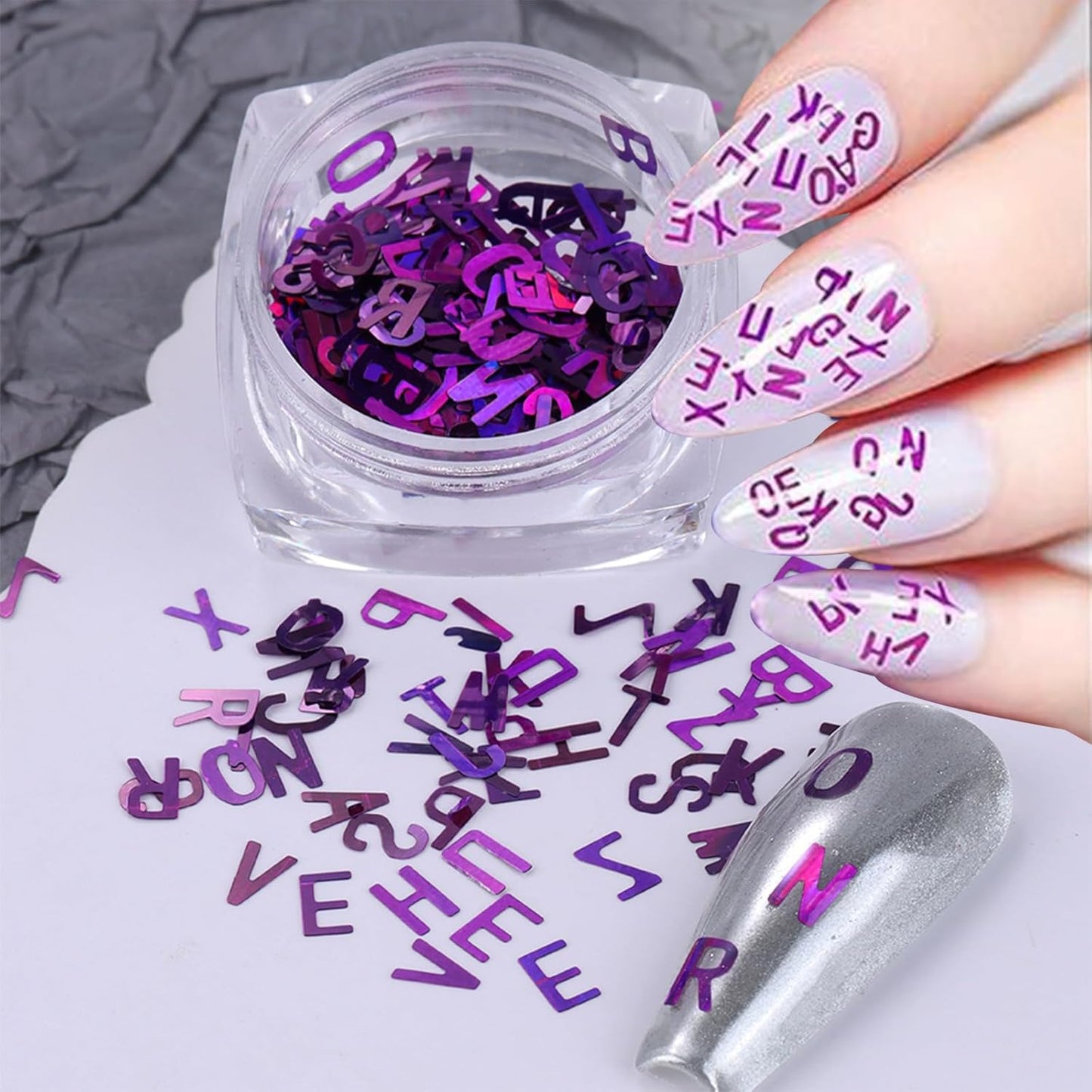 3 Colors Nail Art Glitters & Sequins - Black & Purple Letter Shaped Nail Sticker for Women's Manicure DIY-FemmiqueWomen
