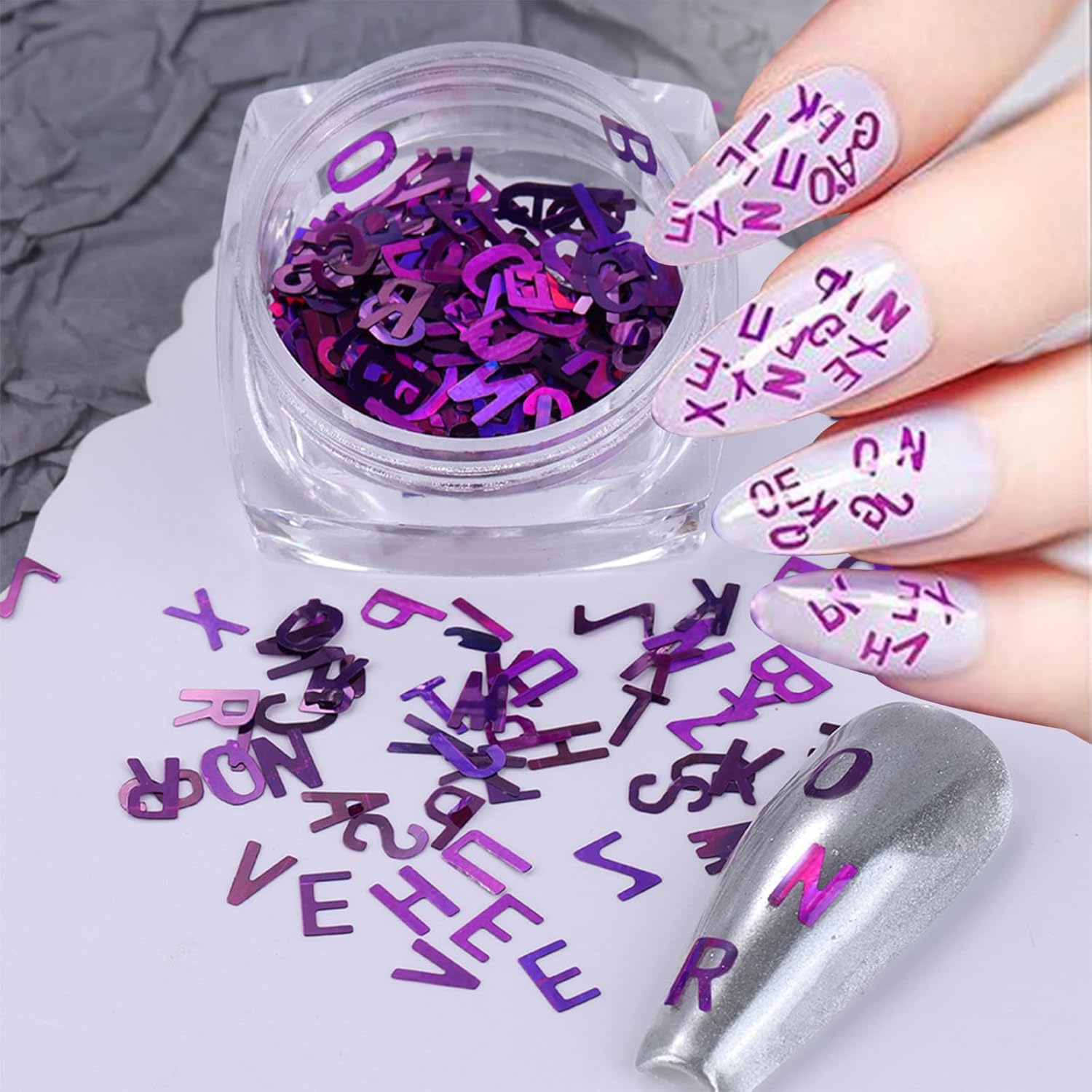 3 Colors Nail Art Glitters & Sequins - Black & Purple Letter Shaped Nail Sticker for Women's Manicure DIY-FemmiqueWomen