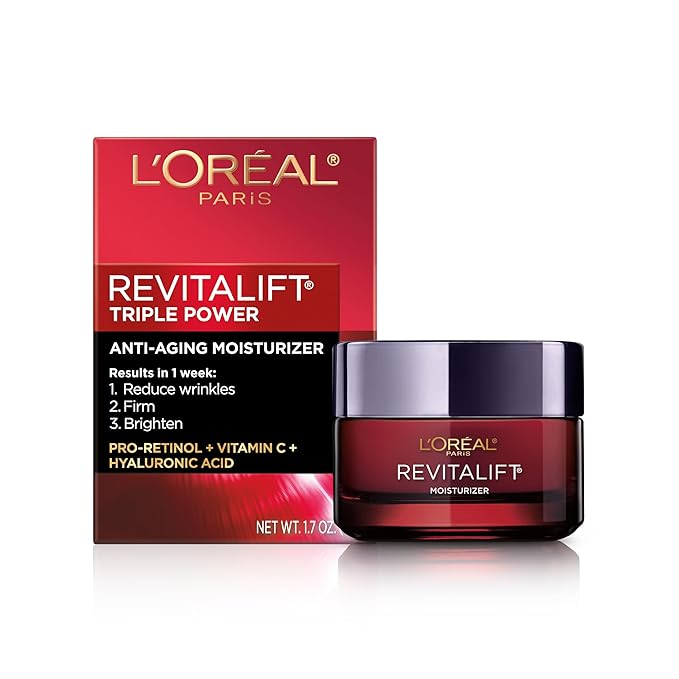 L'Oreal Paris Revitalift Triple Power Anti-Aging Face Moisturizer, Pro Retinol, Hyaluronic Acid & Vitamin C to Reduce Wrinkles, Firm & Brighten Skin, 1.7 Oz-FemmiqueWomen