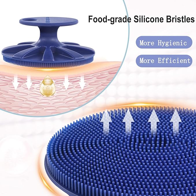 INNERNEED Silicone Face Exfoliating Brush Manual Handheld Facial Cleansing Scrubber Blackhead Remover, Food-Grade Soft Bristle (Dark Blue+Gray)-FemmiqueWomen