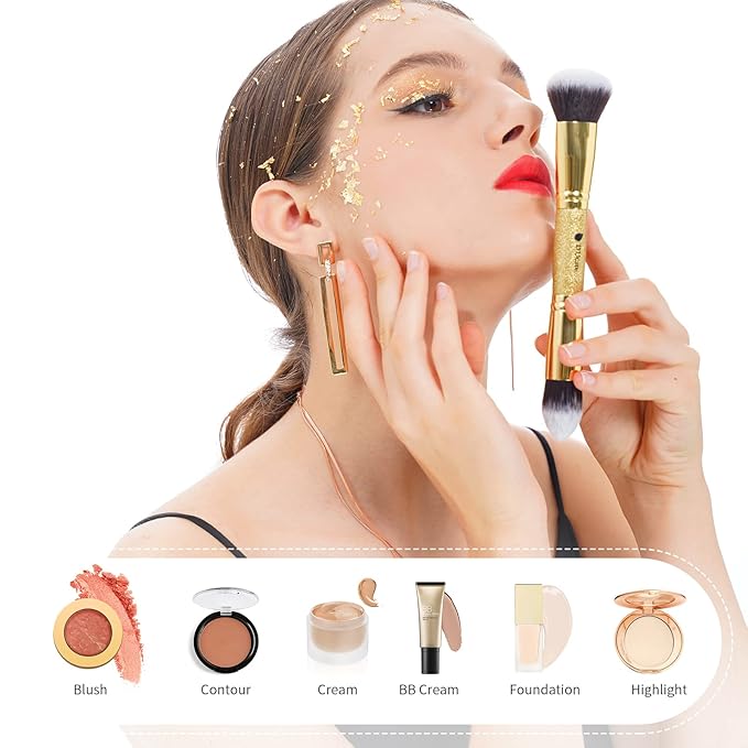 DUcare Makeup Brushes Duo End Foundation Powder Buffer and Contour Brush Synthetic Cosmetic Tools 2Pcs-FemmiqueWomen