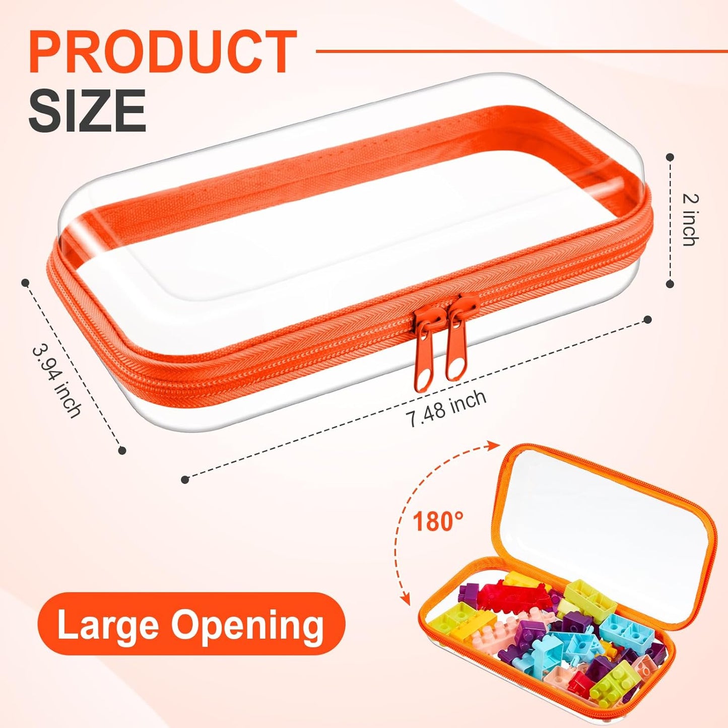 Hoolerry 4 Pcs Hard Clear Zipper Case Makeup Bags Plastic Pencil Pouch Transparent Storage Box Containers for Cosmetics, Snacks, Building Blocks, Puzzles(Fluorescent,7.5 x 3.9 x 2 in)-FemmiqueWomen