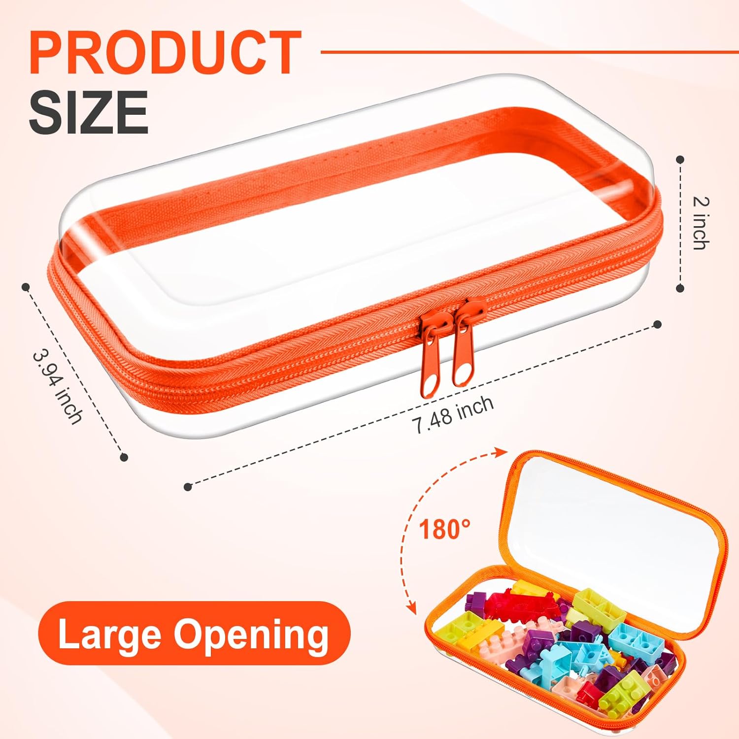Hoolerry 4 Pcs Hard Clear Zipper Case Makeup Bags Plastic Pencil Pouch Transparent Storage Box Containers for Cosmetics, Snacks, Building Blocks, Puzzles(Fluorescent,7.5 x 3.9 x 2 in)-FemmiqueWomen