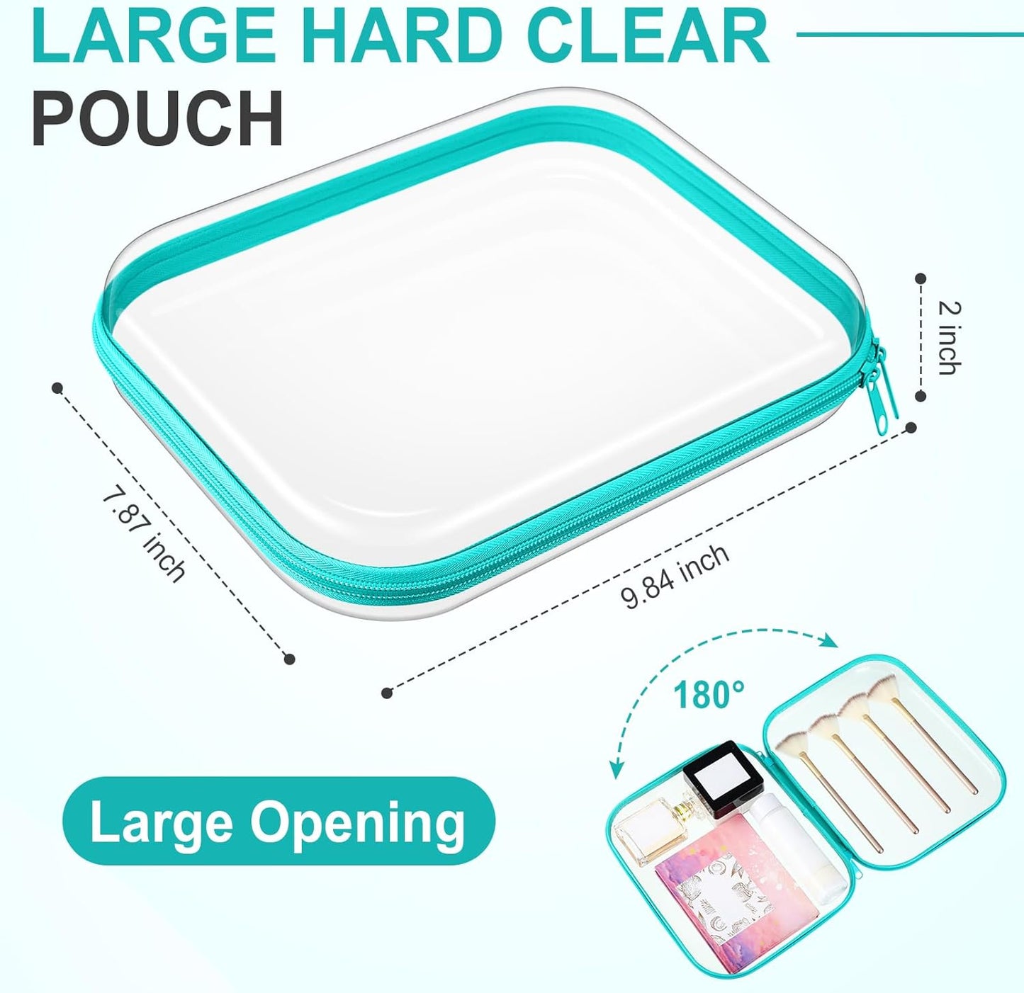 Sanwuta 6 Pcs Clear Hard Zipper Case Pencil Pouches Hard Plastic Zipper Pouches Makeup Bag Transparent Cases for Snacks Plastic Storage Organizer Box for Travel(Teal,9.84 x 7.87 x 2 Inch)-FemmiqueWomen