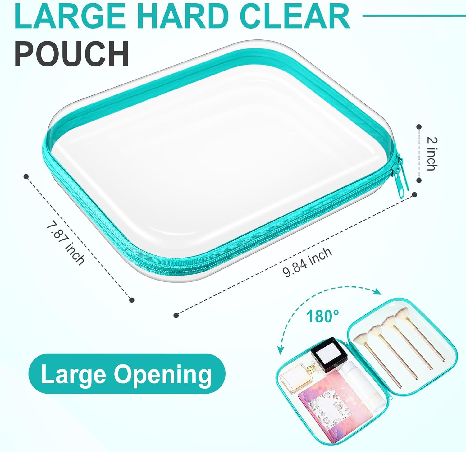 Sanwuta 6 Pcs Clear Hard Zipper Case Pencil Pouches Hard Plastic Zipper Pouches Makeup Bag Transparent Cases for Snacks Plastic Storage Organizer Box for Travel(Teal,9.84 x 7.87 x 2 Inch)-FemmiqueWomen
