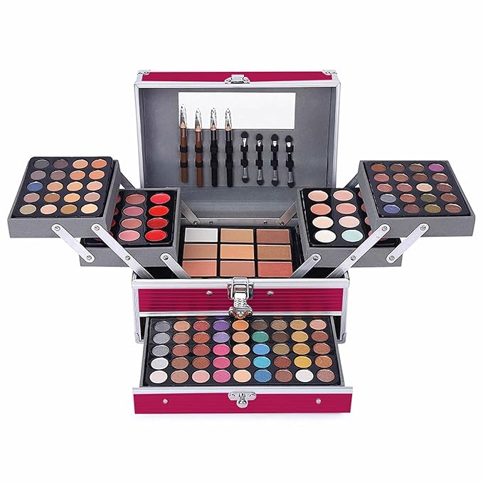 132 Color All In One Makeup Kit,Professional Makeup Case,Makeup Set for Teen Girls,Makeup Palette,Multicolor Eyeshadow Kit (006N1-Pink)-FemmiqueWomen