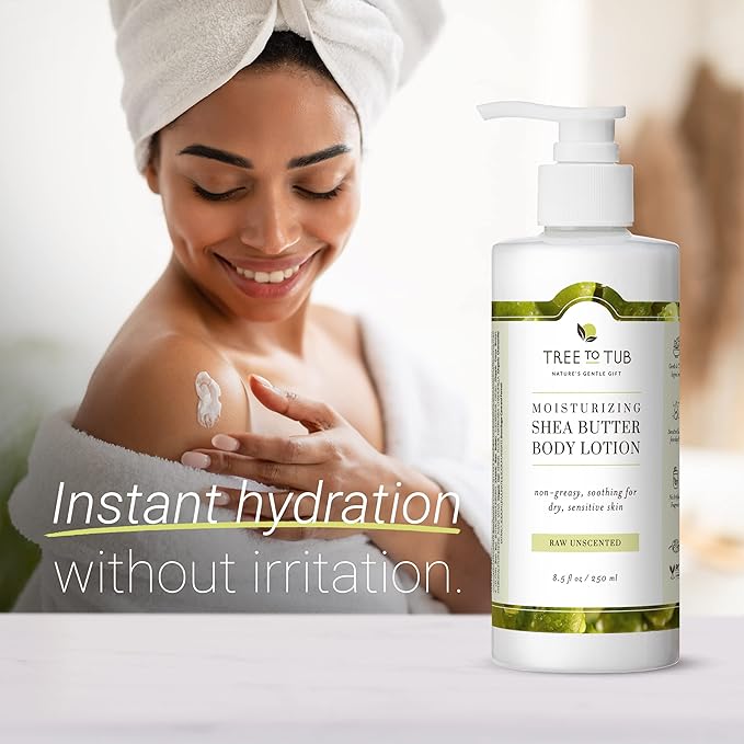 Tree to Tub Unscented Shea Butter Body Lotion for Dry Skin - Fragrance Free Lotion,Vegan Body Moisturizer, Good for Sensitive Skin for both Women & Men-FemmiqueWomen