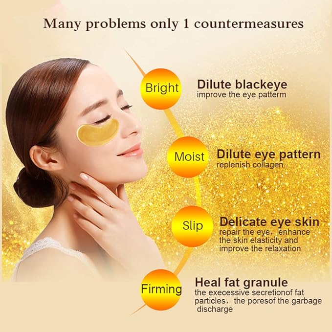 24K Gold Crystal Collagen Under Eye Mask, Anti Aging Hyaluronic Acid Under Eye Patches for Moisturizing & Reducing Dark Circles (15 Pairs)-FemmiqueWomen