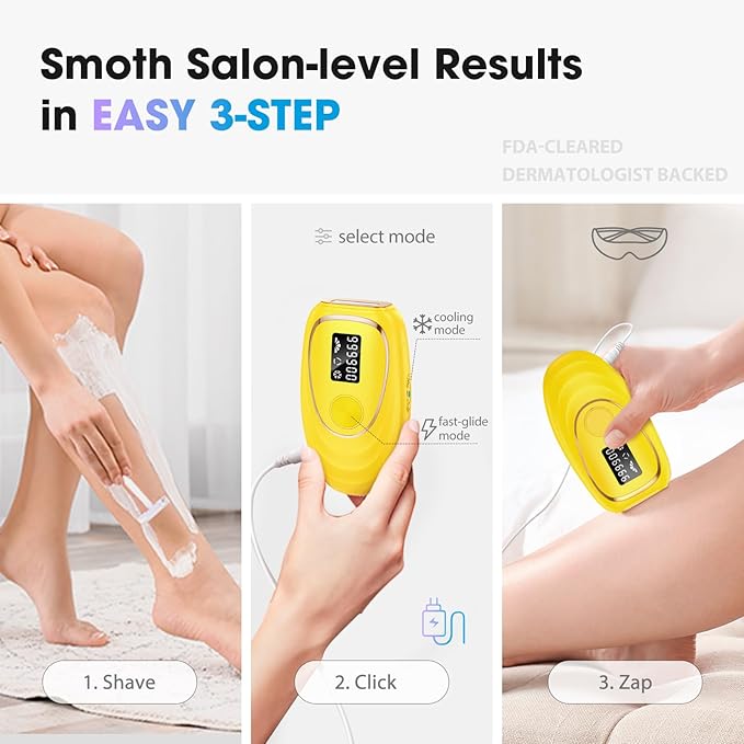 IPL Laser Hair Removal Device for Women & Men - Home 45°F Ice-Cooling Contact for Painless & Long-Lasting Results, 86% Hair Reduction in 3 Weeks for Full Body & Bikini Line, Light Yellow-FemmiqueWomen