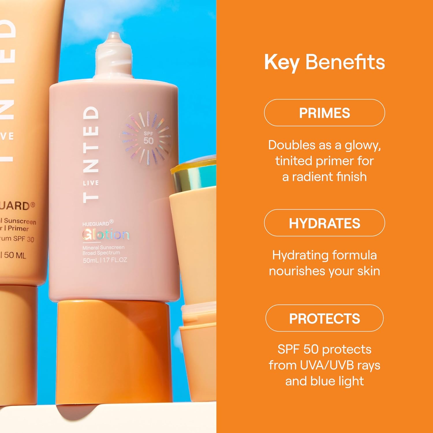 Live Tinted Hueguard Glotion Mineral Tinted Sunscreen For Face SPF 50 – Lightweight Fragrance-Free Sunscreen – Clean & Vegan Primer With SPF - Light Medium .5 FL Oz-FemmiqueWomen