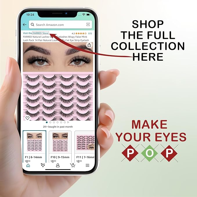 FARRED Natural Lashes Short Eyelashes Wispy False Mink Lash Pack 14 Pair Natural Look Fluffy Cat Eye Strip Eyelash Small Fake Lashes Full Pestañas Sets for MUA and Beginners Daily Makeup (F1 | 8-14mm)-FemmiqueWomen