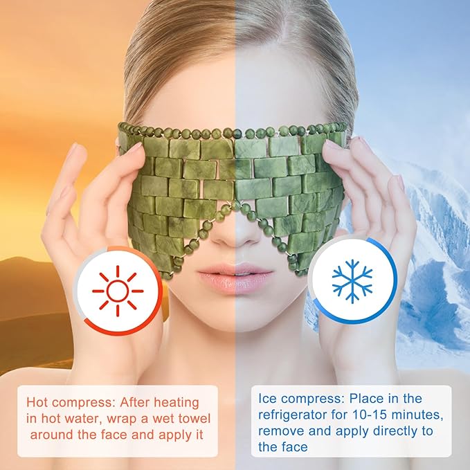 Jade Eye Mask, 2Pcs Large Facial Cooling Mask with 100% Real Jade for Hot & Cold Therapy,Green Jade Facial Eyes Sleeping Mask Relief Eye Cover by LazyGa-FemmiqueWomen
