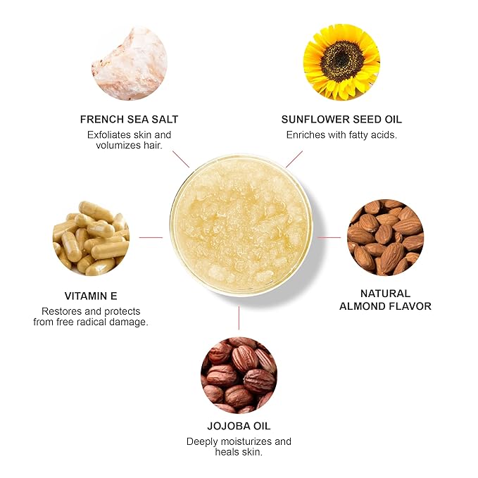 100% PURE Honey Almond Body Scrub Exfoliating Deep Clean with Sea Salts & Nourishing Oils - Natural Deeply Moisturizing Skincare - Vibrant Radiant Skin Restore & Pore Cleanse - Vegan - 10oz-FemmiqueWomen