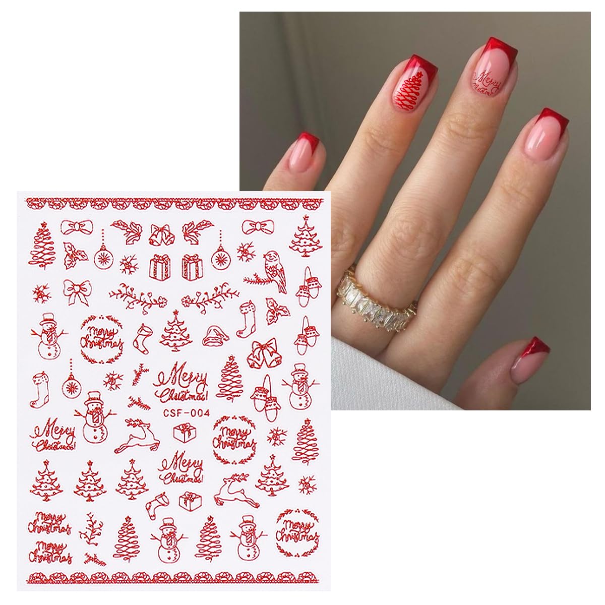 JMEOWIO 9 Sheets Christmas Glitter Nail Art Stickers Decals Self-Adhesive Red Nail Supplies Nail Art Design Decoration Accessories-FemmiqueWomen