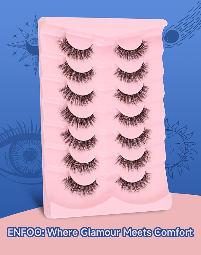 Natural Lashes Natural Look Wispy Eyelashes Flared Strip Eyelash False Eye Lash Soft Eyelashes Pack 7 Pairs 13MM D75-FemmiqueWomen