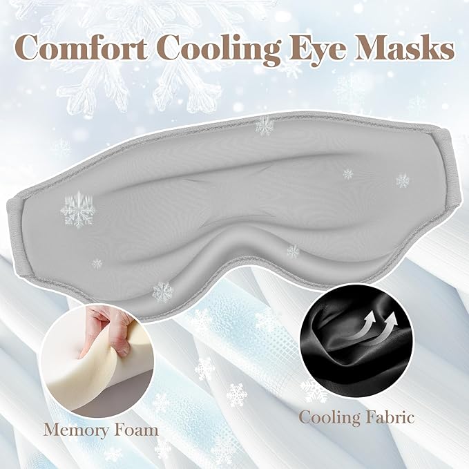 3D Cooling Eye Mask Sleep Mask for Men & Women, 100% Pressure-Free & Light Block-Out Eye Mask for Sleep with Easy Adjustable Strap, Night Eye Cover for Travel, Grey-FemmiqueWomen